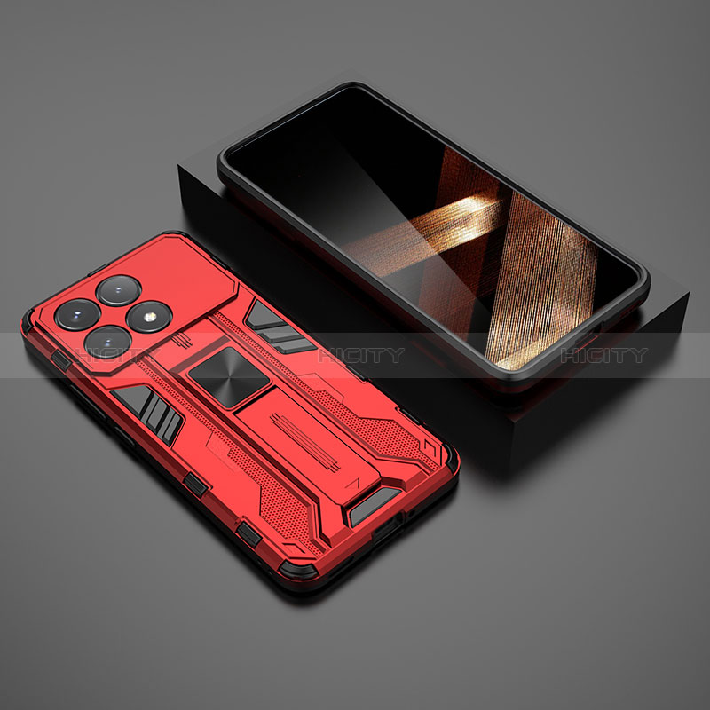 Custodia Silicone e Plastica Opaca Cover con Magnetico Supporto KC1 per Xiaomi Redmi K70 Pro 5G Rosso