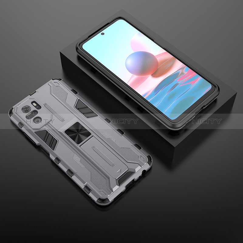 Custodia Silicone e Plastica Opaca Cover con Magnetico Supporto KC1 per Xiaomi Redmi Note 10 4G