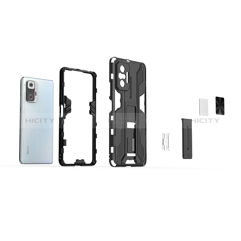 Custodia Silicone e Plastica Opaca Cover con Magnetico Supporto KC1 per Xiaomi Redmi Note 10 Pro 4G
