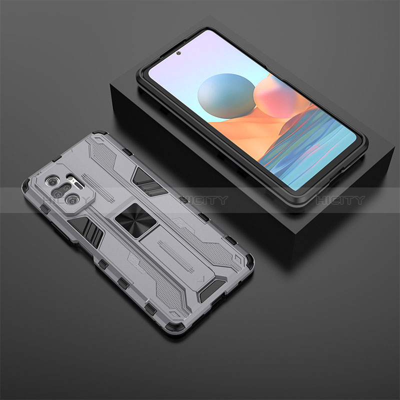 Custodia Silicone e Plastica Opaca Cover con Magnetico Supporto KC1 per Xiaomi Redmi Note 10 Pro 4G