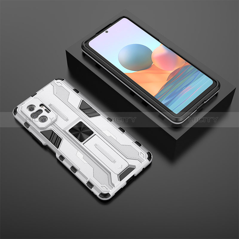 Custodia Silicone e Plastica Opaca Cover con Magnetico Supporto KC1 per Xiaomi Redmi Note 10 Pro 4G Argento