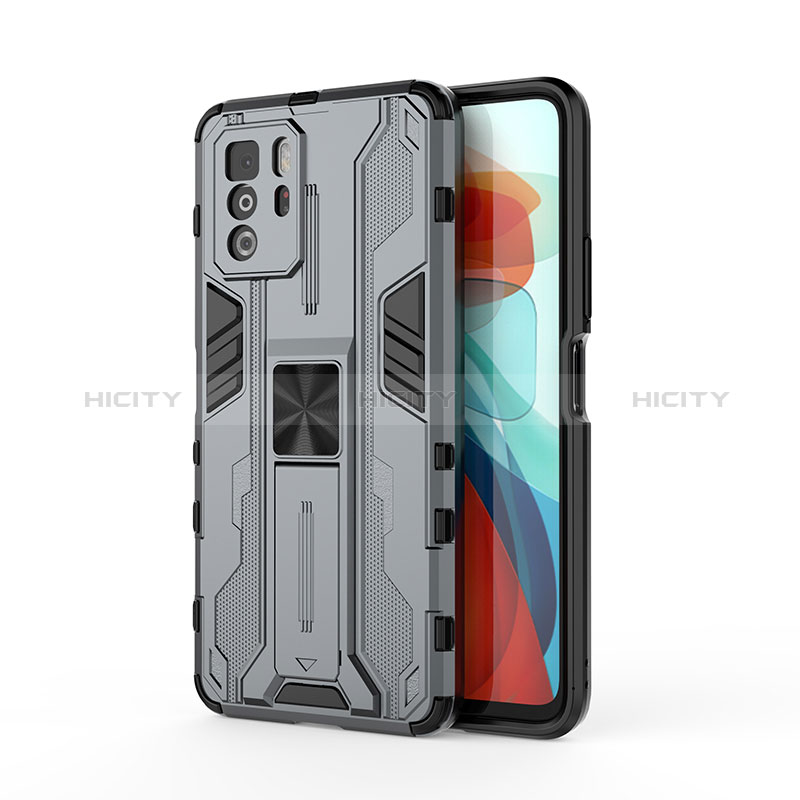 Custodia Silicone e Plastica Opaca Cover con Magnetico Supporto KC1 per Xiaomi Redmi Note 10 Pro 5G Grigio