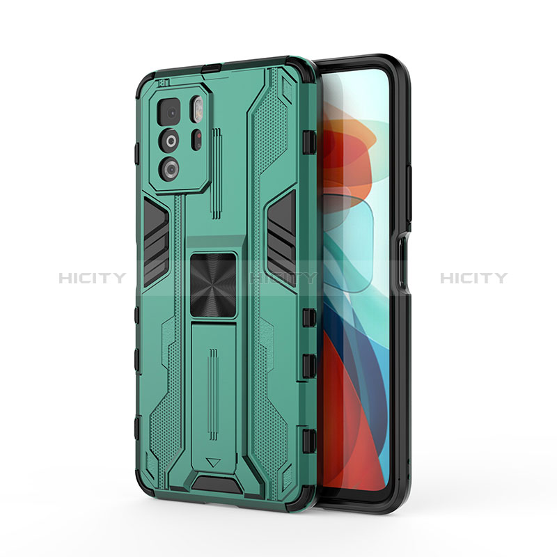 Custodia Silicone e Plastica Opaca Cover con Magnetico Supporto KC1 per Xiaomi Redmi Note 10 Pro 5G Verde