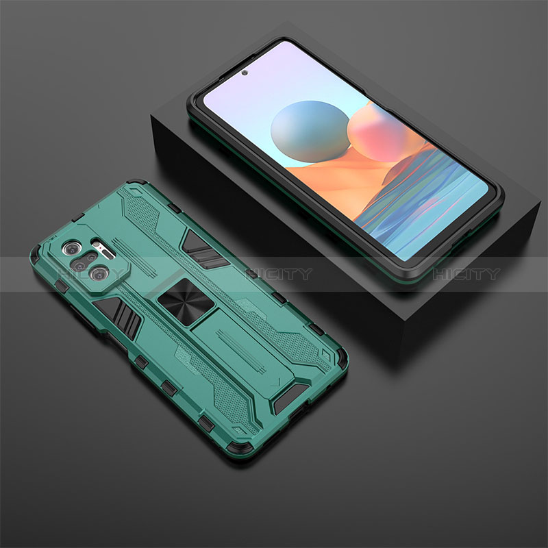 Custodia Silicone e Plastica Opaca Cover con Magnetico Supporto KC1 per Xiaomi Redmi Note 10 Pro Max Verde