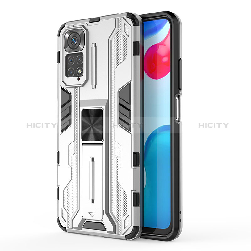 Custodia Silicone e Plastica Opaca Cover con Magnetico Supporto KC1 per Xiaomi Redmi Note 11 4G (2022) Argento