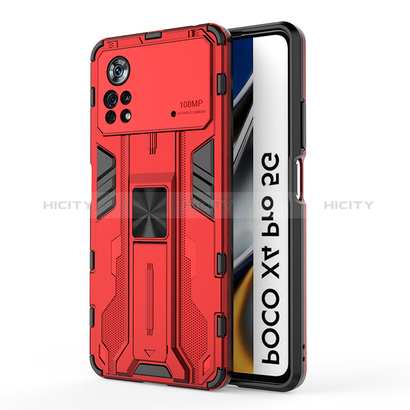 Custodia Silicone e Plastica Opaca Cover con Magnetico Supporto KC1 per Xiaomi Redmi Note 11E Pro 5G Rosso