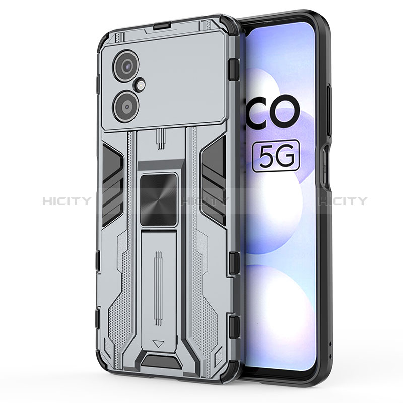 Custodia Silicone e Plastica Opaca Cover con Magnetico Supporto KC1 per Xiaomi Redmi Note 11R 5G Grigio