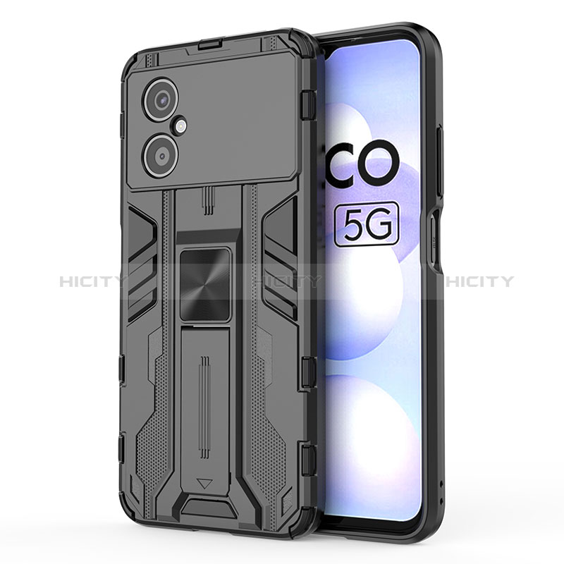 Custodia Silicone e Plastica Opaca Cover con Magnetico Supporto KC1 per Xiaomi Redmi Note 11R 5G Nero