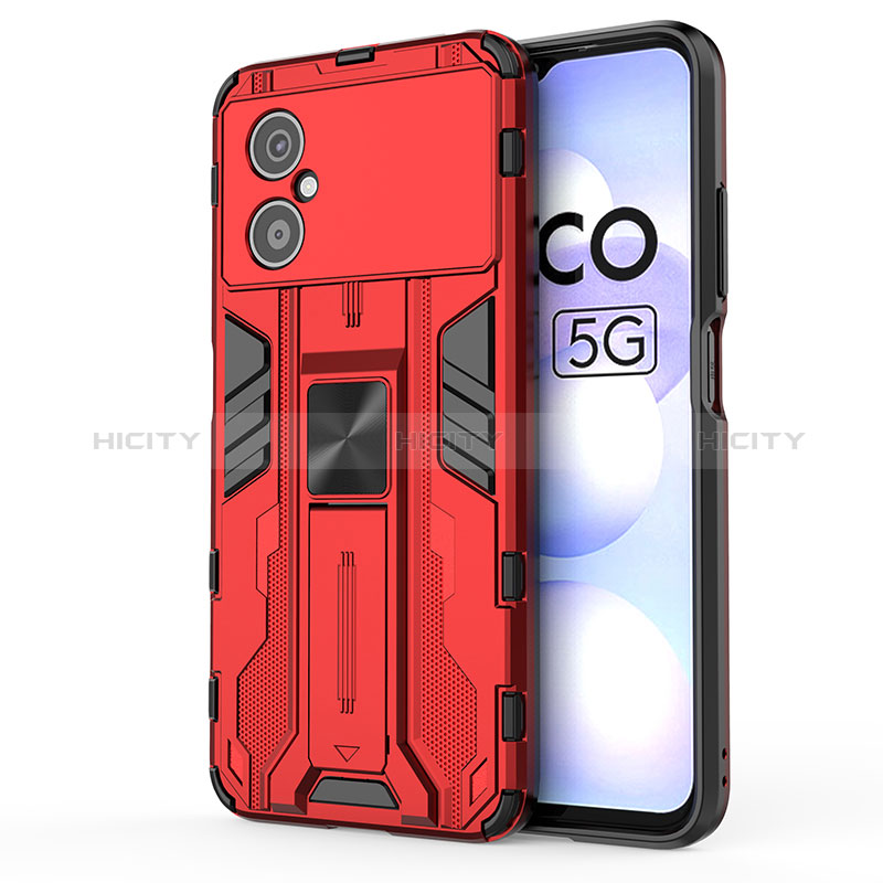 Custodia Silicone e Plastica Opaca Cover con Magnetico Supporto KC1 per Xiaomi Redmi Note 11R 5G Rosso