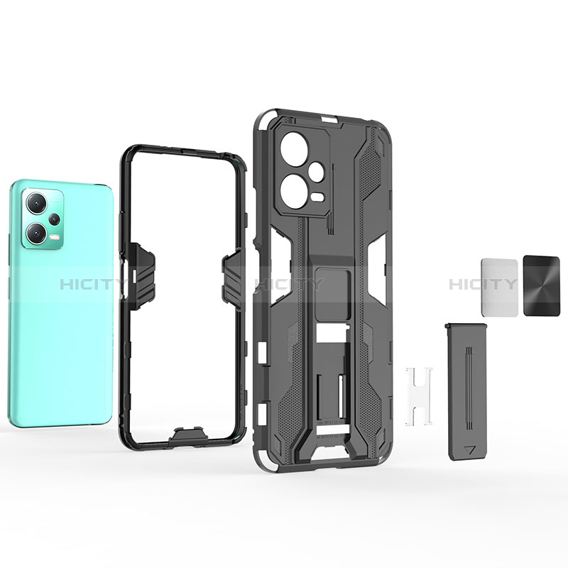 Custodia Silicone e Plastica Opaca Cover con Magnetico Supporto KC1 per Xiaomi Redmi Note 12 5G