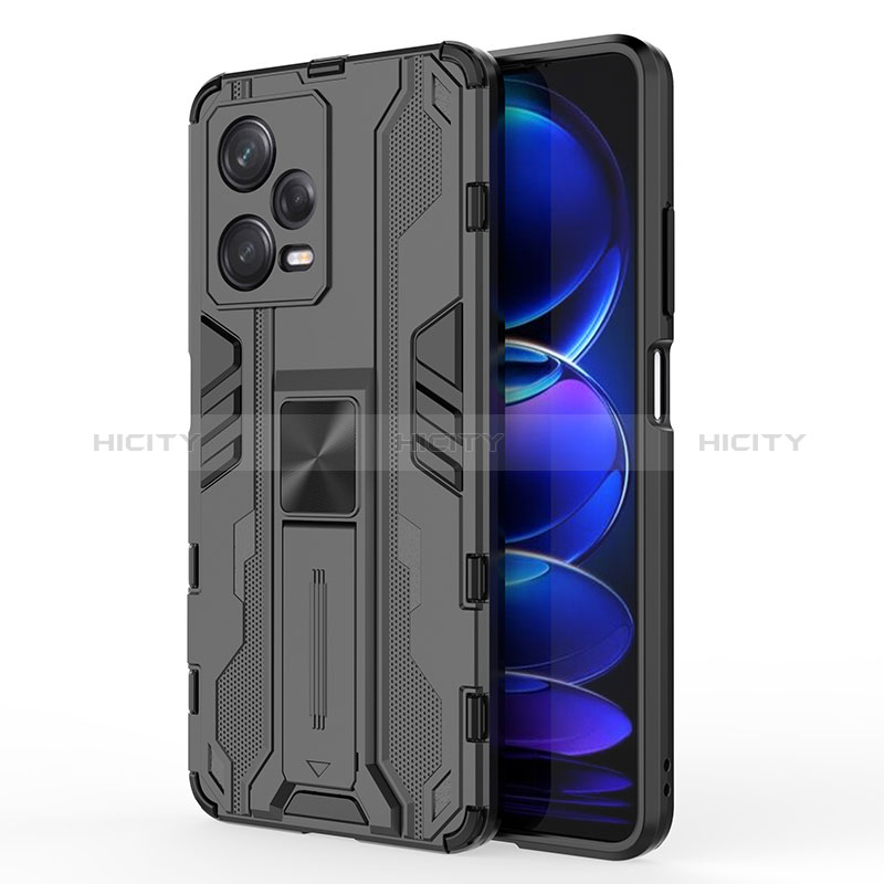 Custodia Silicone e Plastica Opaca Cover con Magnetico Supporto KC1 per Xiaomi Redmi Note 12 Pro 5G Nero