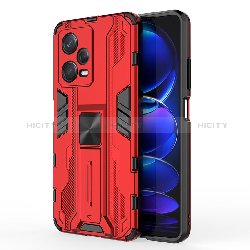 Custodia Silicone e Plastica Opaca Cover con Magnetico Supporto KC1 per Xiaomi Redmi Note 12 Pro 5G Rosso