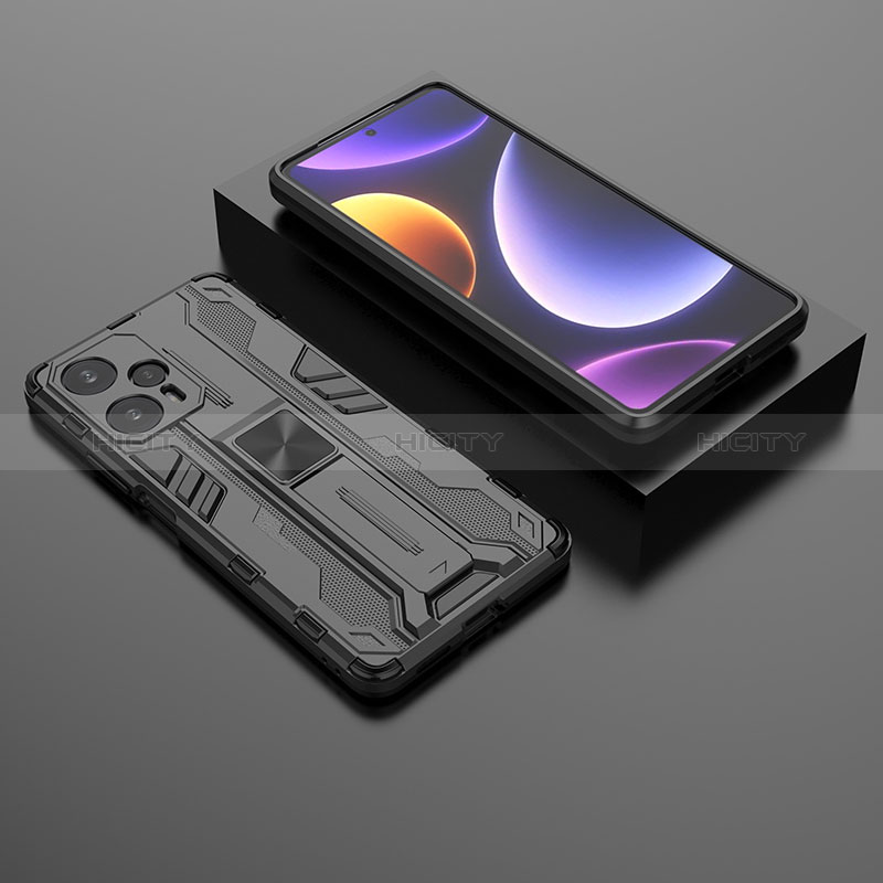 Custodia Silicone e Plastica Opaca Cover con Magnetico Supporto KC1 per Xiaomi Redmi Note 12 Turbo 5G Nero