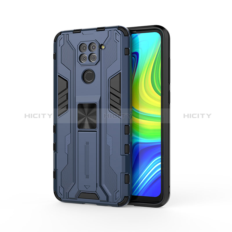 Custodia Silicone e Plastica Opaca Cover con Magnetico Supporto KC1 per Xiaomi Redmi Note 9 Blu