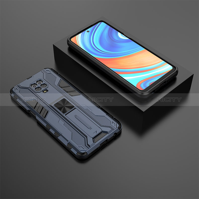 Custodia Silicone e Plastica Opaca Cover con Magnetico Supporto KC1 per Xiaomi Redmi Note 9S Blu