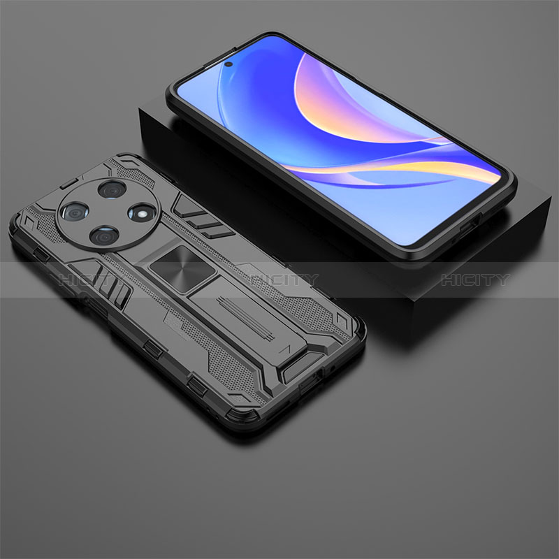 Custodia Silicone e Plastica Opaca Cover con Magnetico Supporto KC2 per Huawei Enjoy 50 Pro Nero