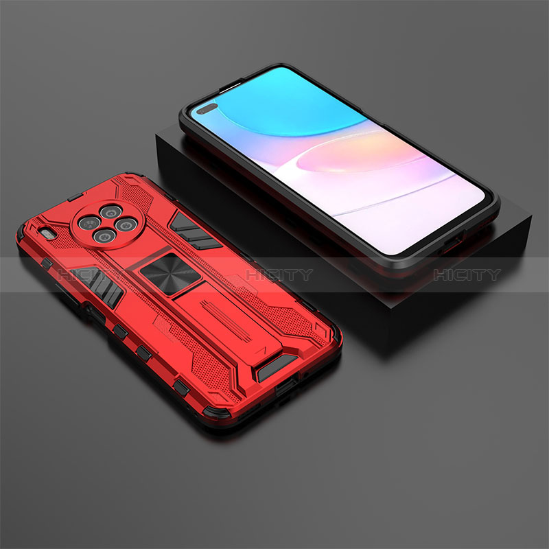 Custodia Silicone e Plastica Opaca Cover con Magnetico Supporto KC2 per Huawei Honor 50 Lite Rosso