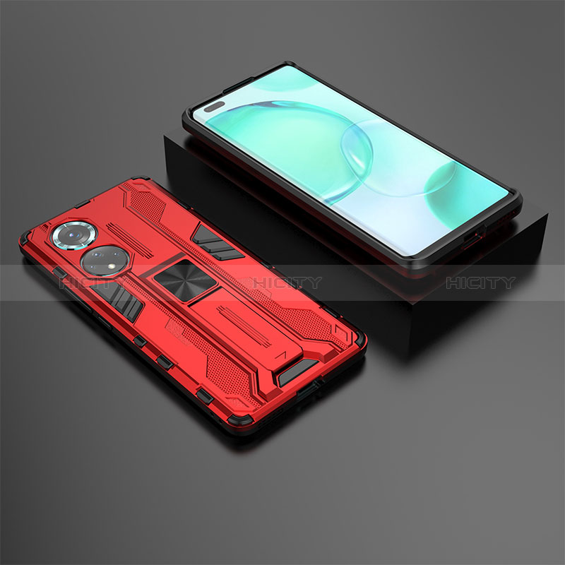 Custodia Silicone e Plastica Opaca Cover con Magnetico Supporto KC2 per Huawei Honor 50 Pro 5G Rosso