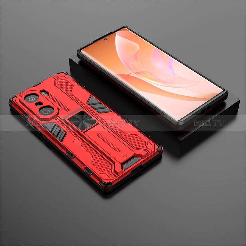 Custodia Silicone e Plastica Opaca Cover con Magnetico Supporto KC2 per Huawei Honor 60 5G Rosso