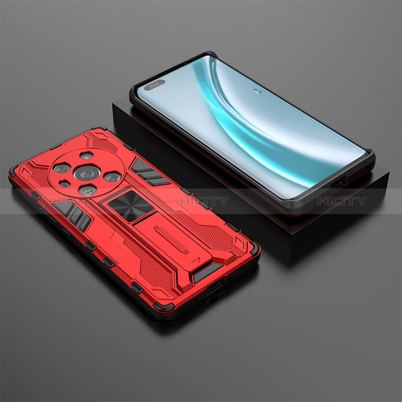 Custodia Silicone e Plastica Opaca Cover con Magnetico Supporto KC2 per Huawei Honor Magic3 5G Rosso