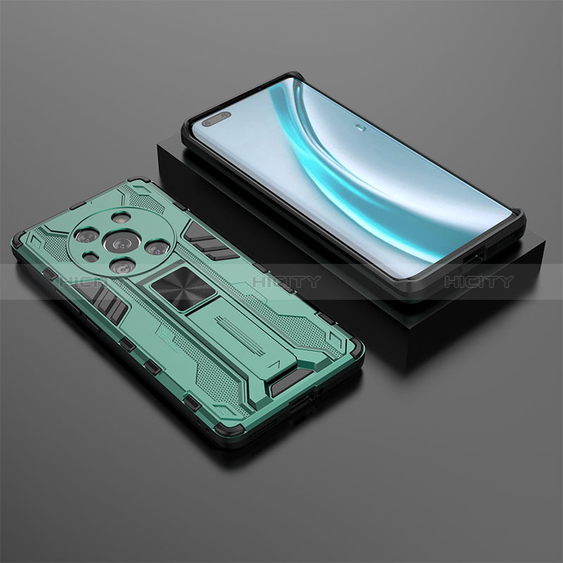 Custodia Silicone e Plastica Opaca Cover con Magnetico Supporto KC2 per Huawei Honor Magic3 5G Verde