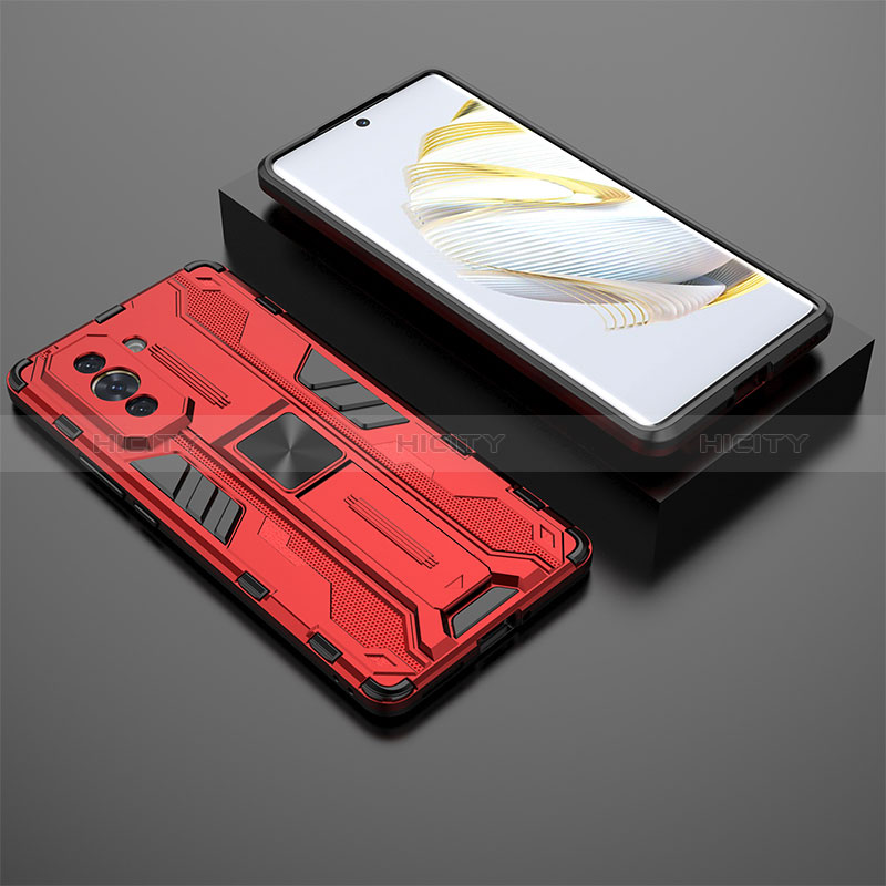 Custodia Silicone e Plastica Opaca Cover con Magnetico Supporto KC2 per Huawei Nova 10 Rosso