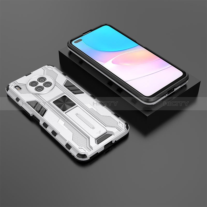 Custodia Silicone e Plastica Opaca Cover con Magnetico Supporto KC2 per Huawei Nova 8i Bianco