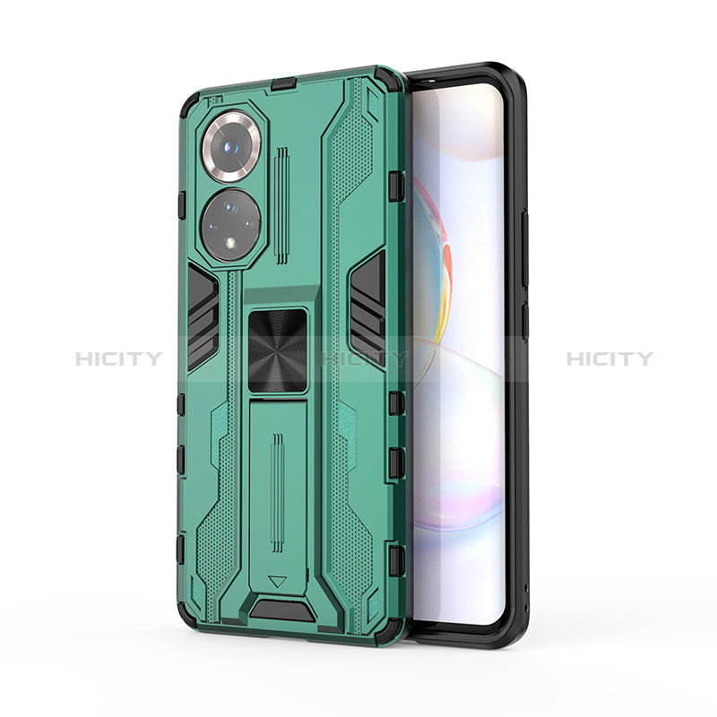 Custodia Silicone e Plastica Opaca Cover con Magnetico Supporto KC2 per Huawei Nova 9 Verde