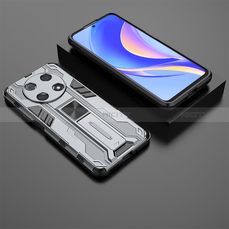 Custodia Silicone e Plastica Opaca Cover con Magnetico Supporto KC2 per Huawei Nova Y90 Grigio