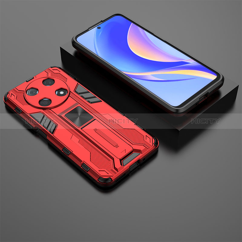 Custodia Silicone e Plastica Opaca Cover con Magnetico Supporto KC2 per Huawei Nova Y90 Rosso