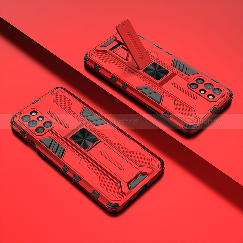 Custodia Silicone e Plastica Opaca Cover con Magnetico Supporto KC2 per OnePlus 9R 5G Rosso