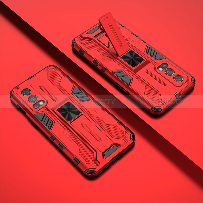 Custodia Silicone e Plastica Opaca Cover con Magnetico Supporto KC2 per OnePlus Nord 2 5G Rosso