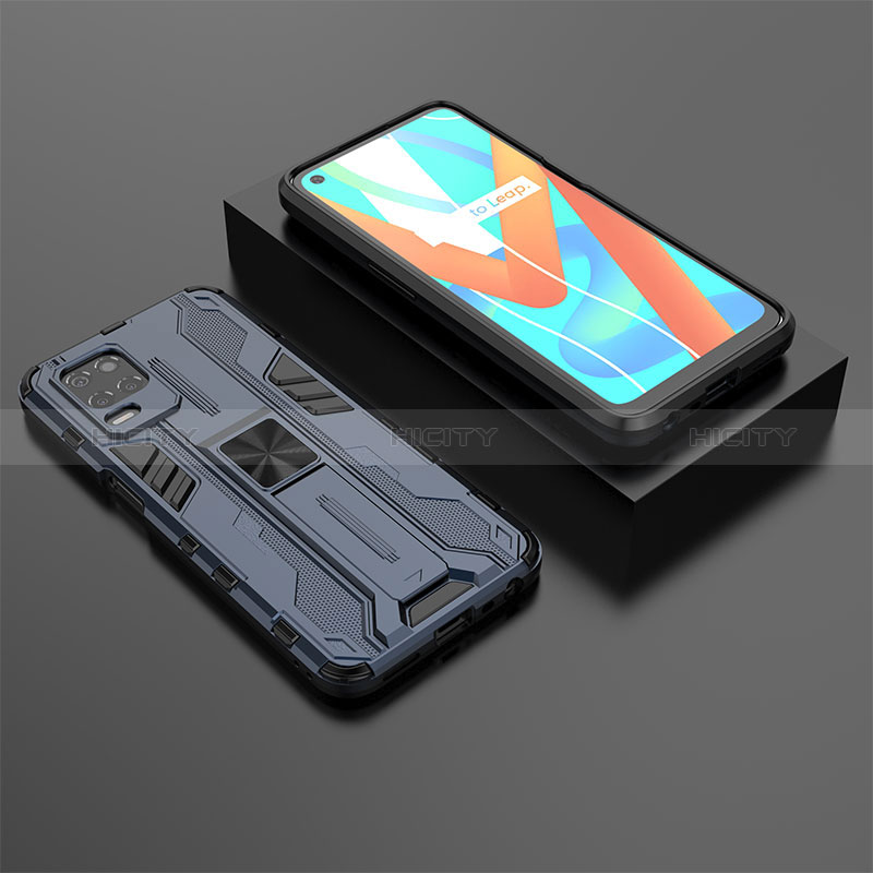 Custodia Silicone e Plastica Opaca Cover con Magnetico Supporto KC2 per Realme 8s 5G Blu