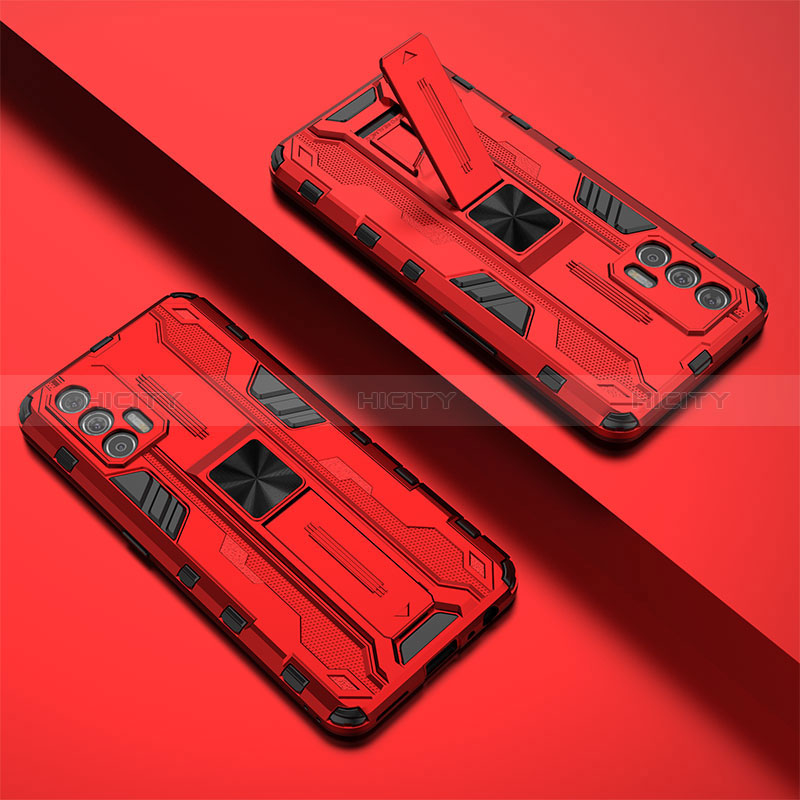 Custodia Silicone e Plastica Opaca Cover con Magnetico Supporto KC2 per Realme GT Neo 5G Rosso