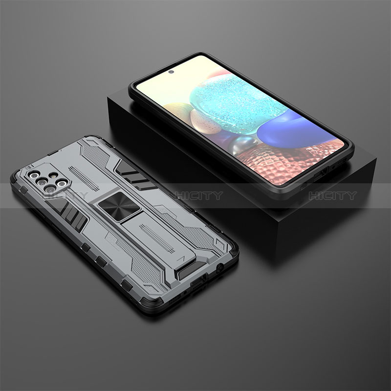 Custodia Silicone e Plastica Opaca Cover con Magnetico Supporto KC2 per Samsung Galaxy A71 5G Grigio