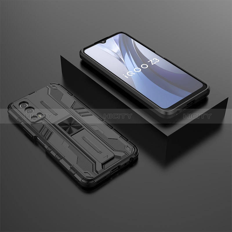 Custodia Silicone e Plastica Opaca Cover con Magnetico Supporto KC2 per Vivo Y72 5G Nero