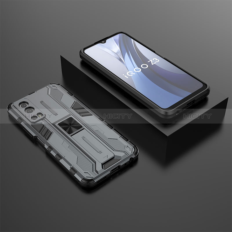 Custodia Silicone e Plastica Opaca Cover con Magnetico Supporto KC2 per Vivo Y75s 5G Grigio