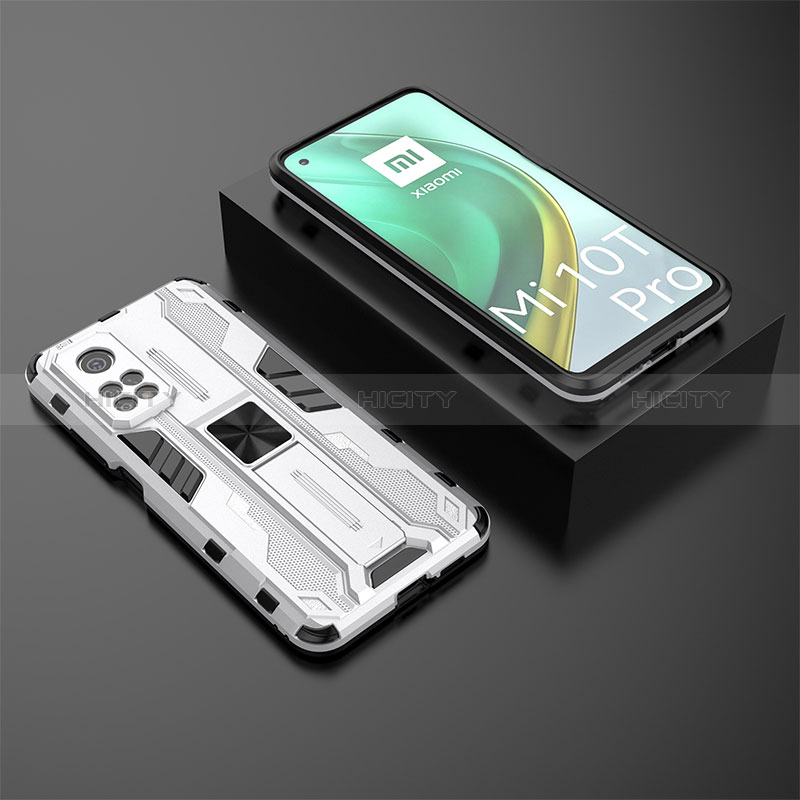 Custodia Silicone e Plastica Opaca Cover con Magnetico Supporto KC2 per Xiaomi Mi 10T 5G Bianco