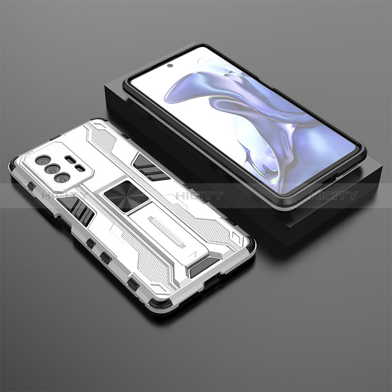 Custodia Silicone e Plastica Opaca Cover con Magnetico Supporto KC2 per Xiaomi Mi 11T 5G Bianco