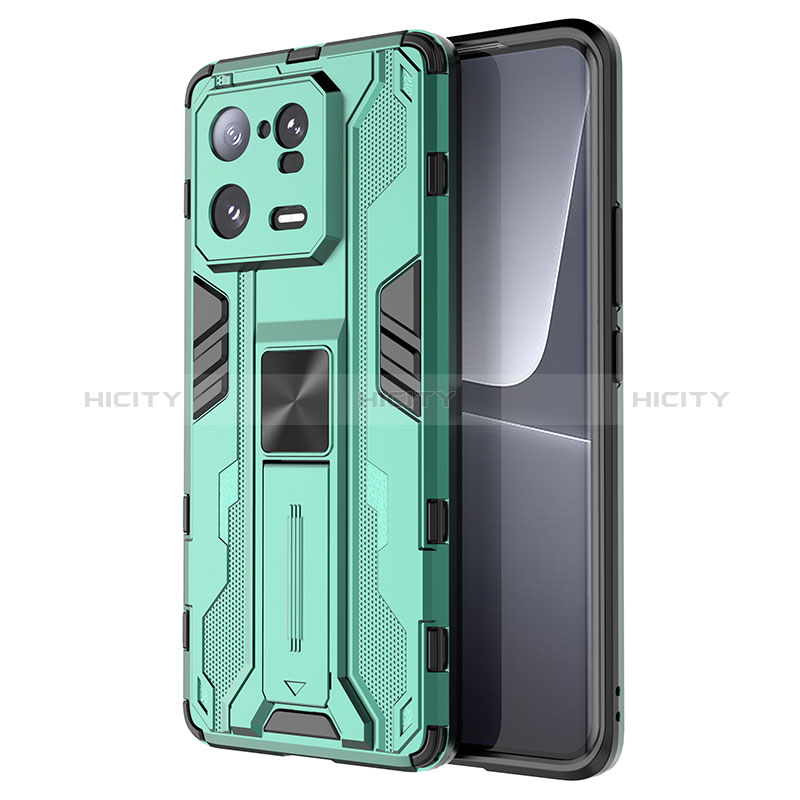 Custodia Silicone e Plastica Opaca Cover con Magnetico Supporto KC2 per Xiaomi Mi 13 Pro 5G Verde