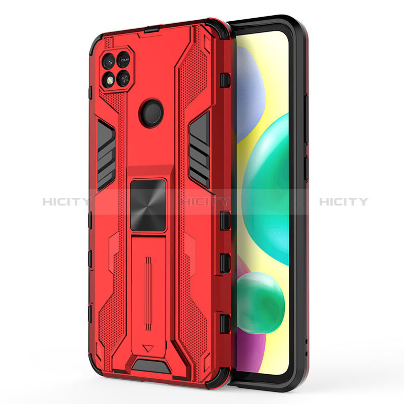 Custodia Silicone e Plastica Opaca Cover con Magnetico Supporto KC2 per Xiaomi POCO C31 Rosso