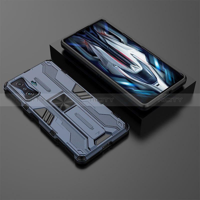 Custodia Silicone e Plastica Opaca Cover con Magnetico Supporto KC2 per Xiaomi Poco F4 GT 5G Blu