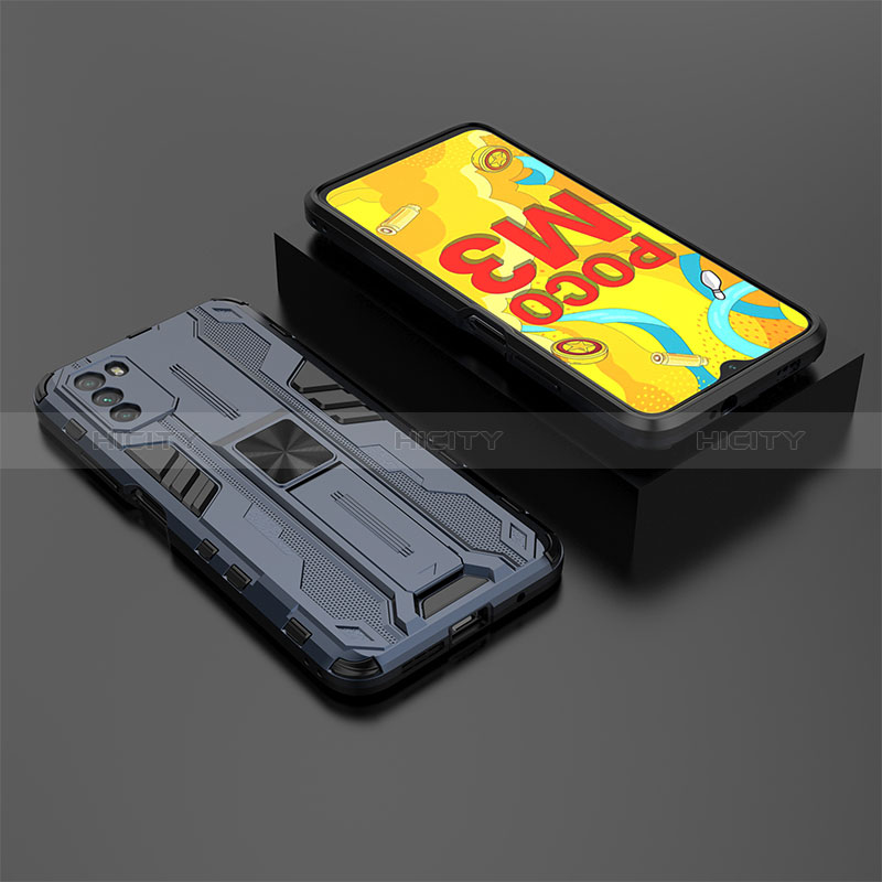 Custodia Silicone e Plastica Opaca Cover con Magnetico Supporto KC2 per Xiaomi Poco M3 Blu