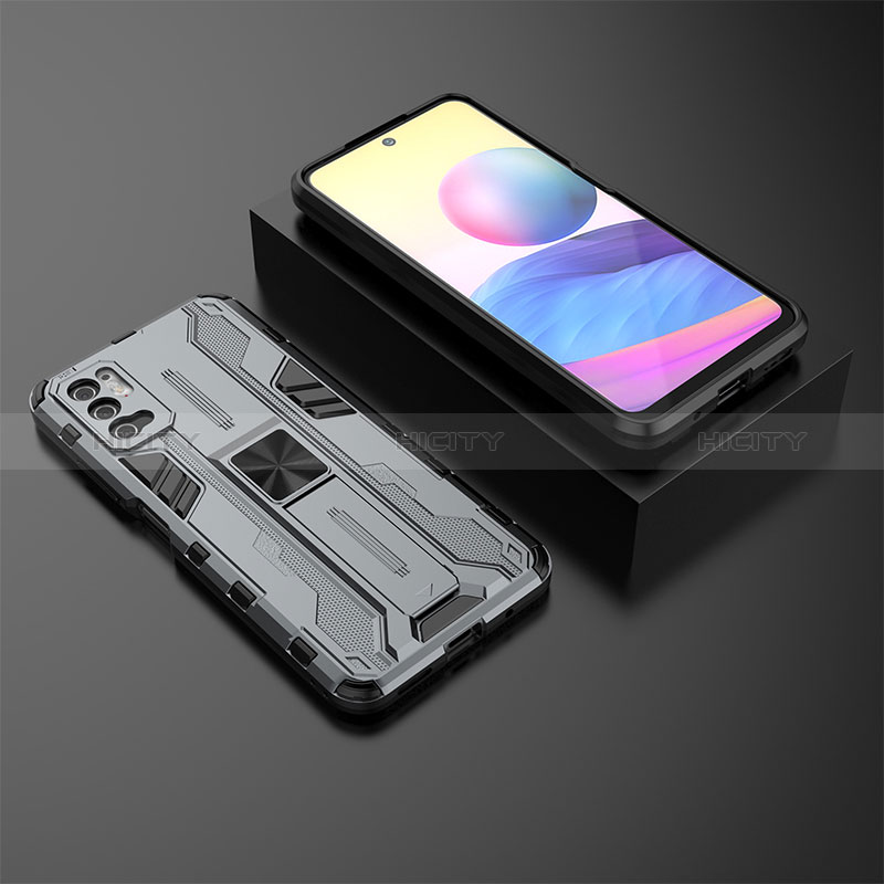 Custodia Silicone e Plastica Opaca Cover con Magnetico Supporto KC2 per Xiaomi POCO M3 Pro 5G Grigio