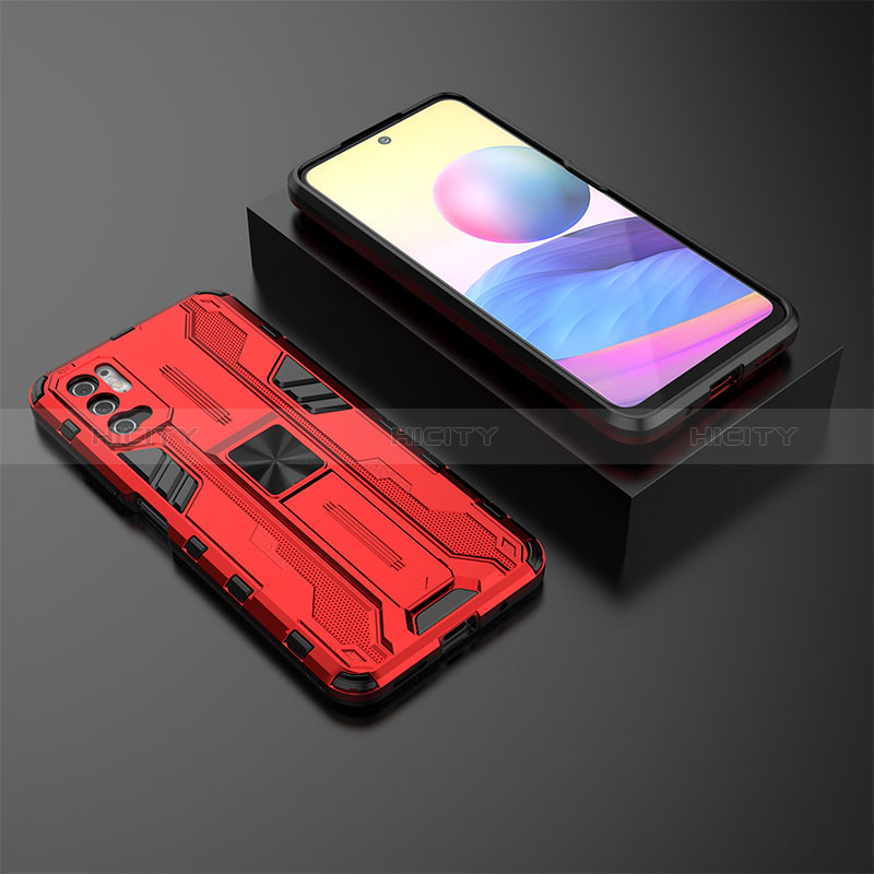 Custodia Silicone e Plastica Opaca Cover con Magnetico Supporto KC2 per Xiaomi POCO M3 Pro 5G Rosso