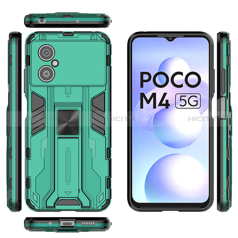 Custodia Silicone e Plastica Opaca Cover con Magnetico Supporto KC2 per Xiaomi Poco M4 5G