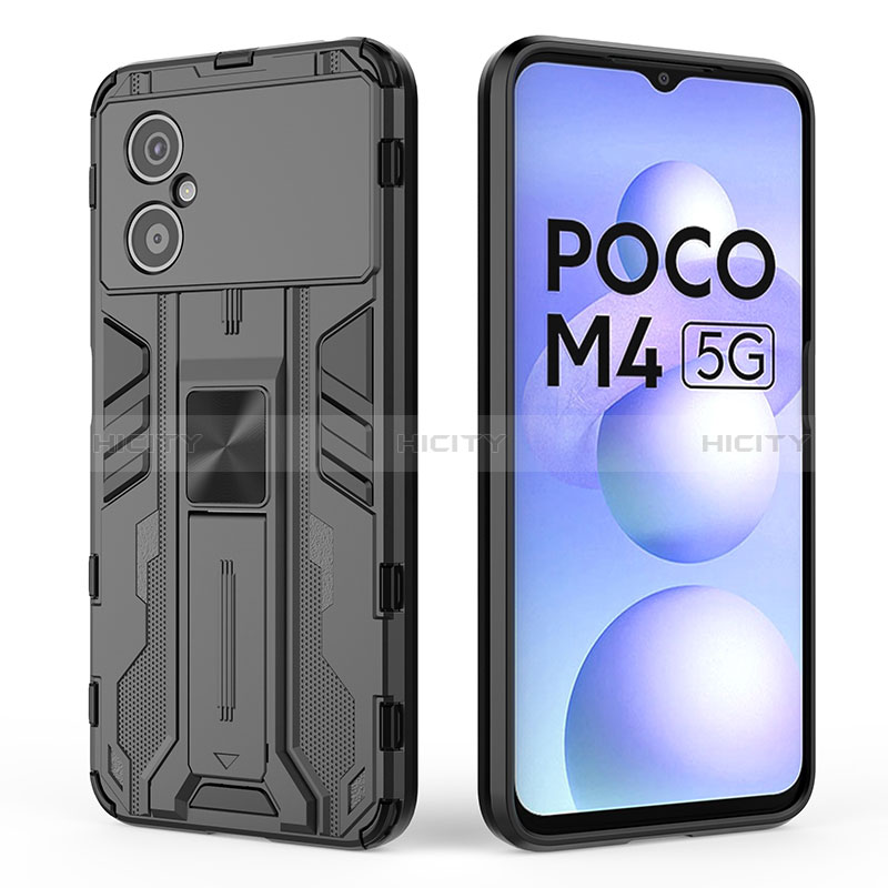 Custodia Silicone e Plastica Opaca Cover con Magnetico Supporto KC2 per Xiaomi Poco M4 5G