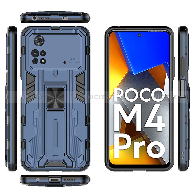 Custodia Silicone e Plastica Opaca Cover con Magnetico Supporto KC2 per Xiaomi Poco M4 Pro 4G