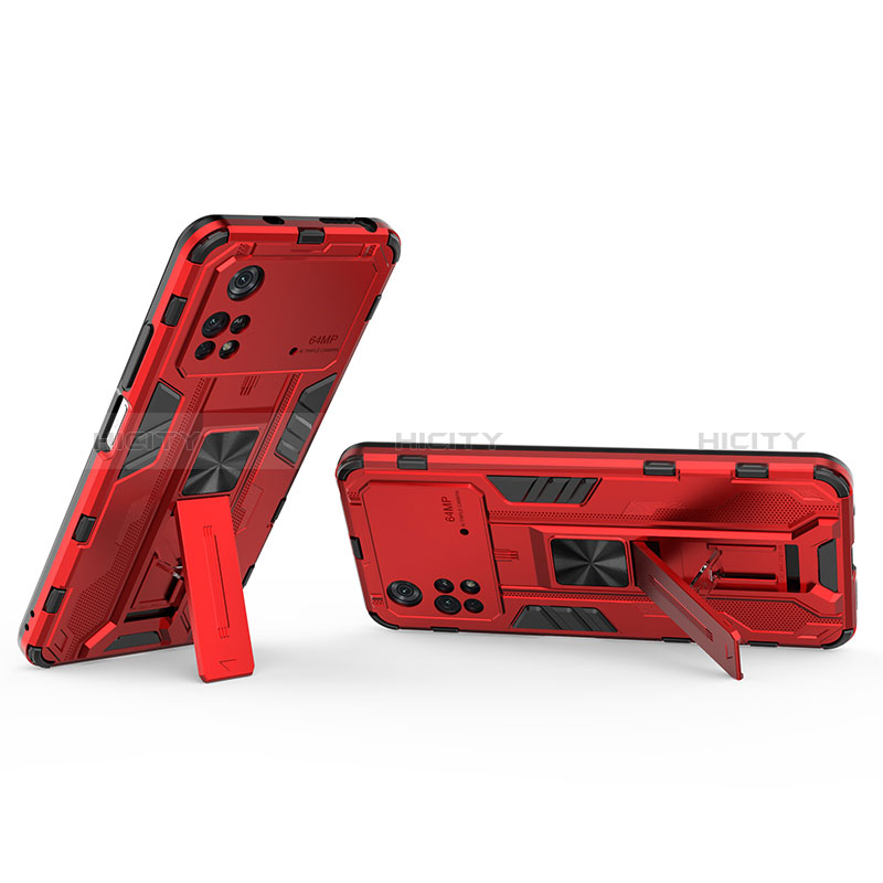 Custodia Silicone e Plastica Opaca Cover con Magnetico Supporto KC2 per Xiaomi Poco M4 Pro 4G