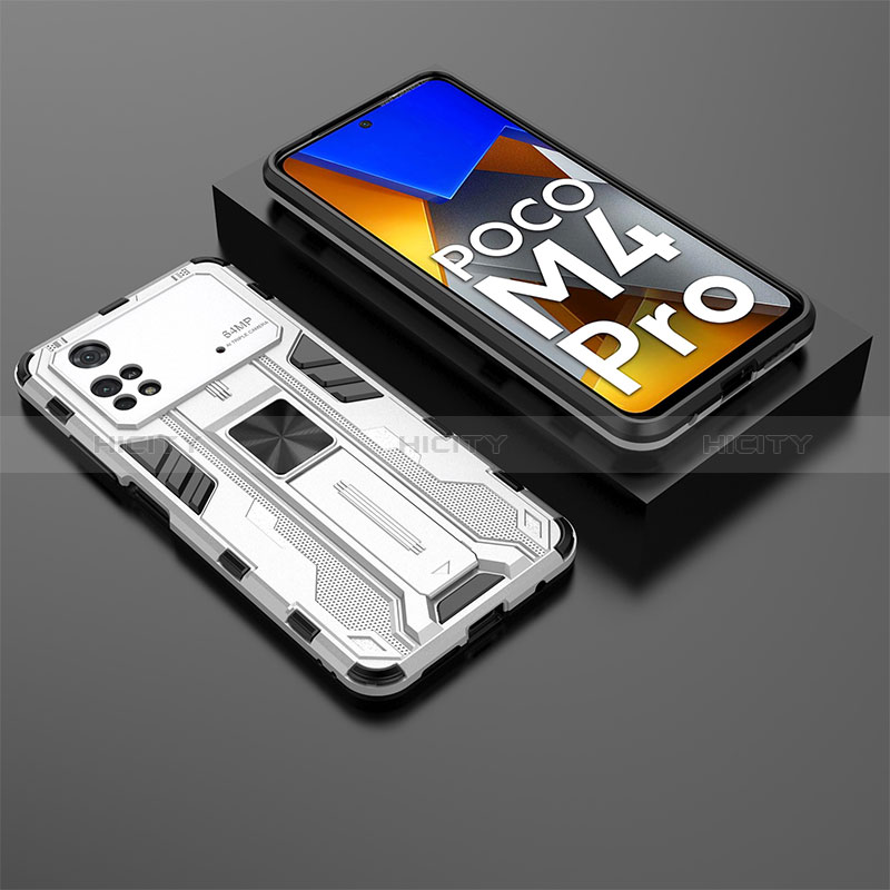 Custodia Silicone e Plastica Opaca Cover con Magnetico Supporto KC2 per Xiaomi Poco M4 Pro 4G